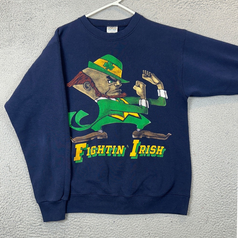 Vintage Notre Dame Fighting Irish Sweatshirt Mens Medium Navy 20/20 Sport EUC